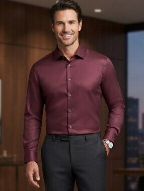 Calvin Klein Steel+ Men’s Burgundy Dress Shirt XL 17.5 32/33 Regular Fit